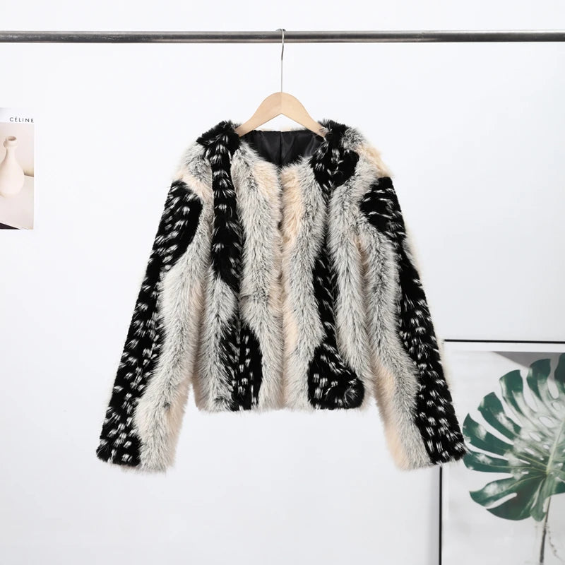 Retro Faux Fur Short Coat Women Elegant Casual Plush Lapel Single Breasted Coats Female 2025 Winter Classic Chic Street Outwear - Matrix Studios