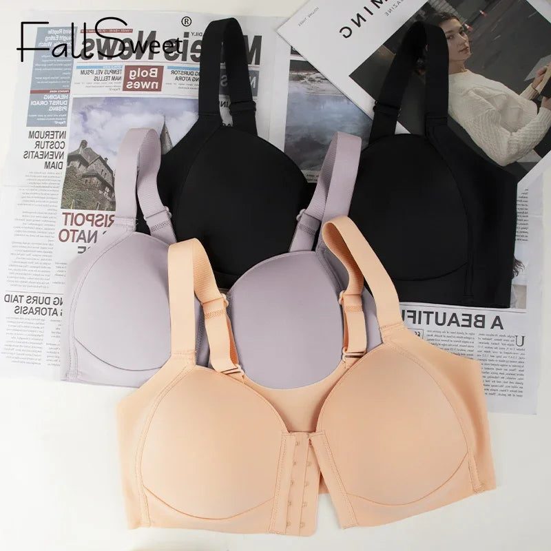 FallSweet Women's Front Closure Bra Plus Size Wireless Bralette Thin Cup Comfortable Underwear Mom Lingerie Seamless Brassiere - Matrix Studios