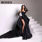 ROSES A Line Black Prom Dresses Sweetheart Stain Party Dresses Pleat Side Split robes du soir Sleeveless Wedding Darty Dresses - Matrix Studios