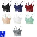 3PCS Women's Lace Bras Top Comfortable Bralette Solid Color Sexy Underwear Vest Female Hollow Out Wireless Lingerie Seamless Bra - Matrix Studios