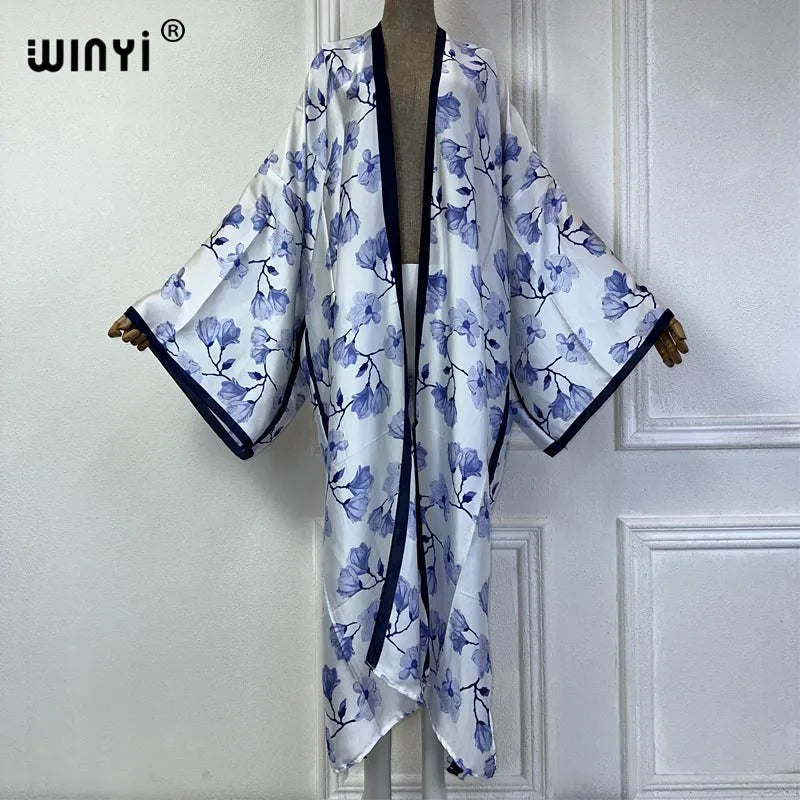 WINYI Summer Bohemian Kimono Beach Cover-Up Swim Suit Elegant African Women Boho Cardigan Sexy Holiday Long Sleeve Beach Dress - Matrix Studios
