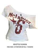 Summer Y2k Sport Off Shoulder Top Women Sexy Vintage 2000s Short Sleeve T Shirt Lady Body Basic Crop Top Female Casual - Matrix-studios.com