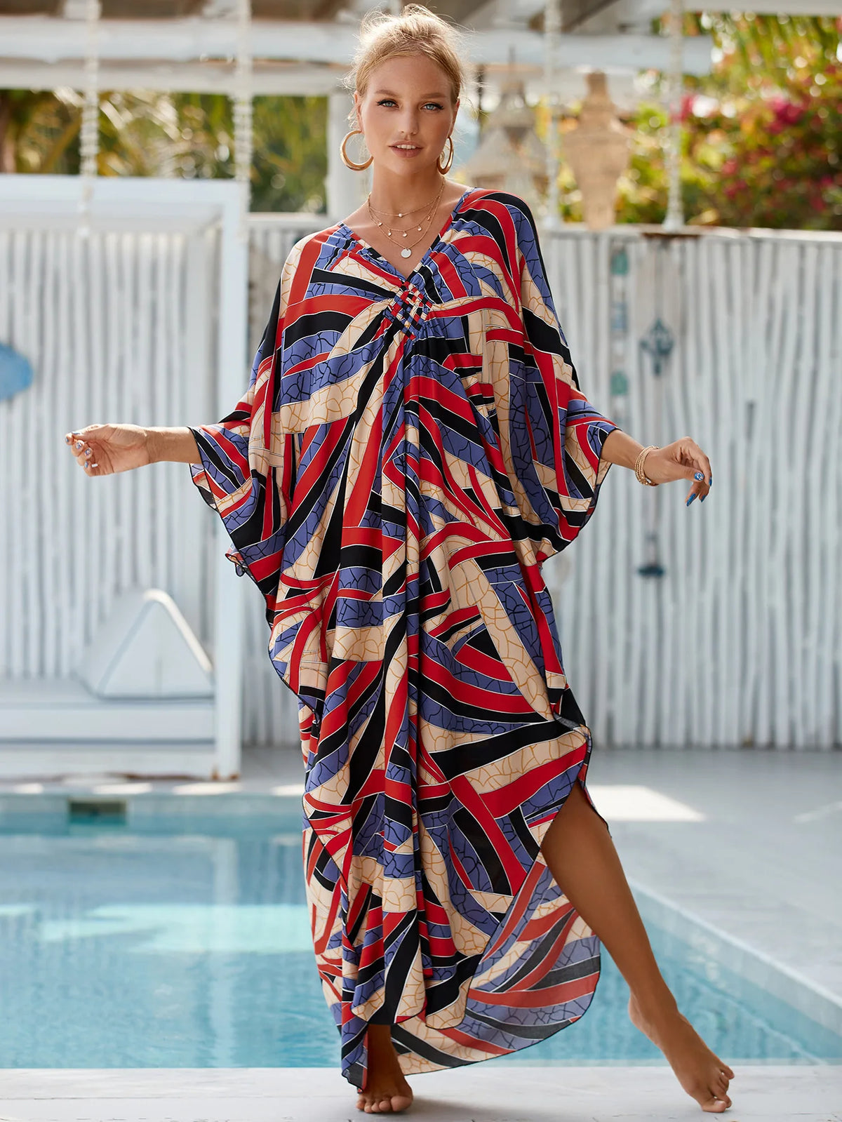 Plus Size Womens Animal Print Kaftan Dresses Caftans Swimwear Coverups Summer Bathing Suit Long Beach Dress - Matrix Studios