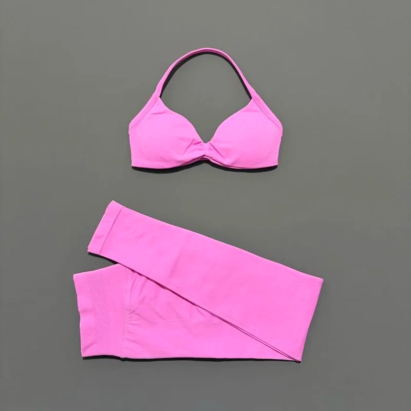 2Pcs HISTELLO Seamless Yoga Sports Set for Women Resistant Backless Bra Pilates Fitness Workout Running Leggings Gym Suit - Matrix-studios.com
