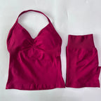 No Logo 2Pcs Gym Set Women Backless Tank Tops High Waist Scrunch Seamless Shorts Gym Suit Fitness Clothes Activewear Workout Set - Matrix-studios.com