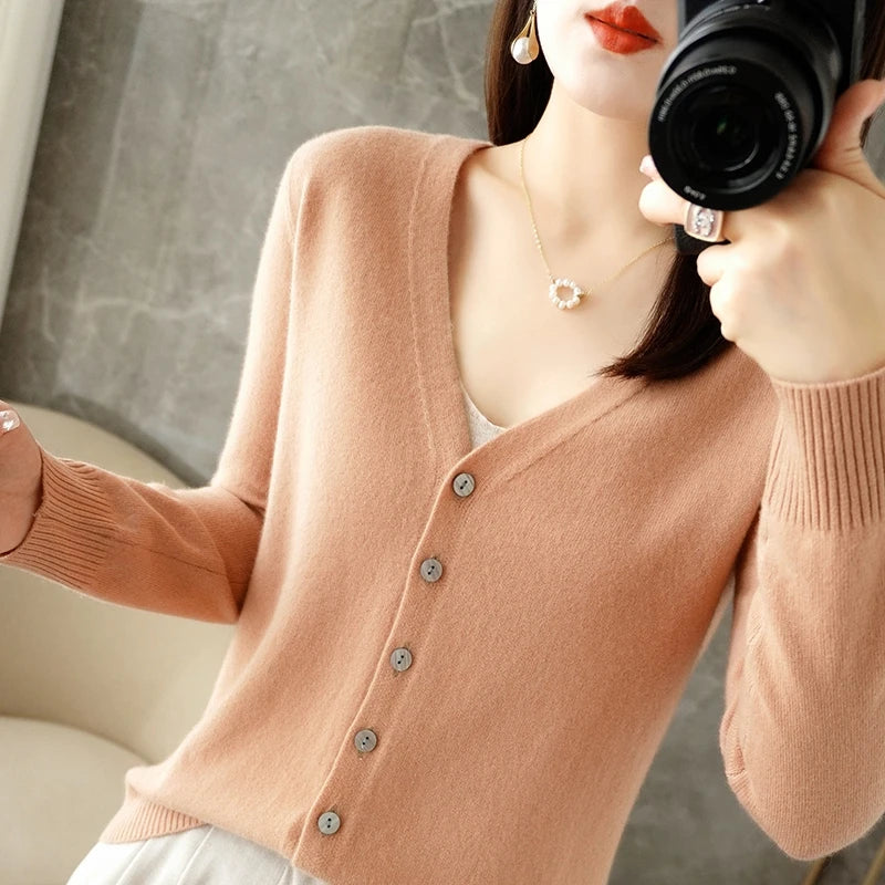 2026 New V-Neck Temperament Small Fragrant Wind Women Loose Sweater Coat Special Offer Cardigan ZHI D035 - Matrix Studios