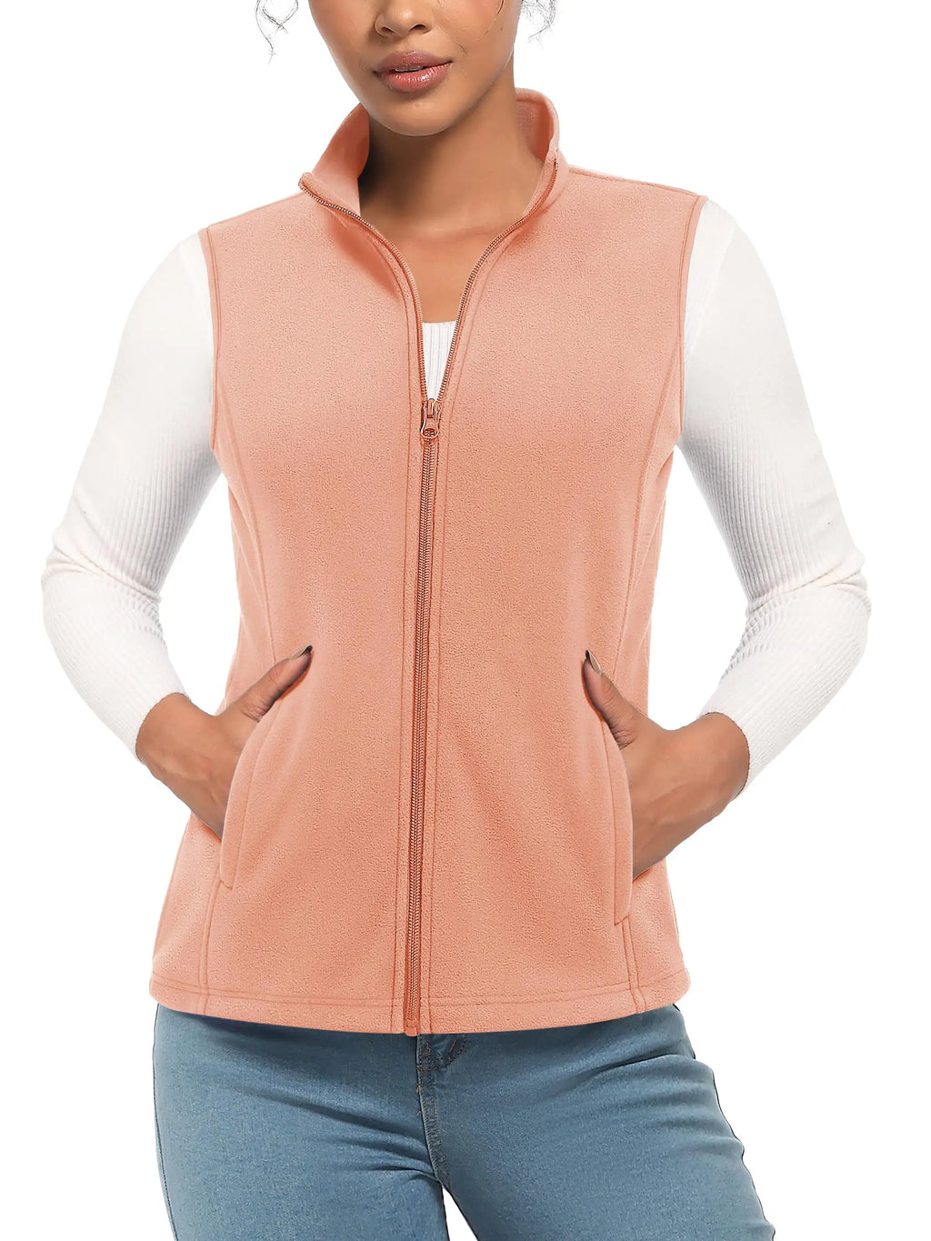 TACVASEN Fleese Sleeveless Vests Womens Fall Winter Thermal Hiking Golf Waistcoats Soft Casual Outerwear Zip Jackets 4 Pockets - Matrix Studios