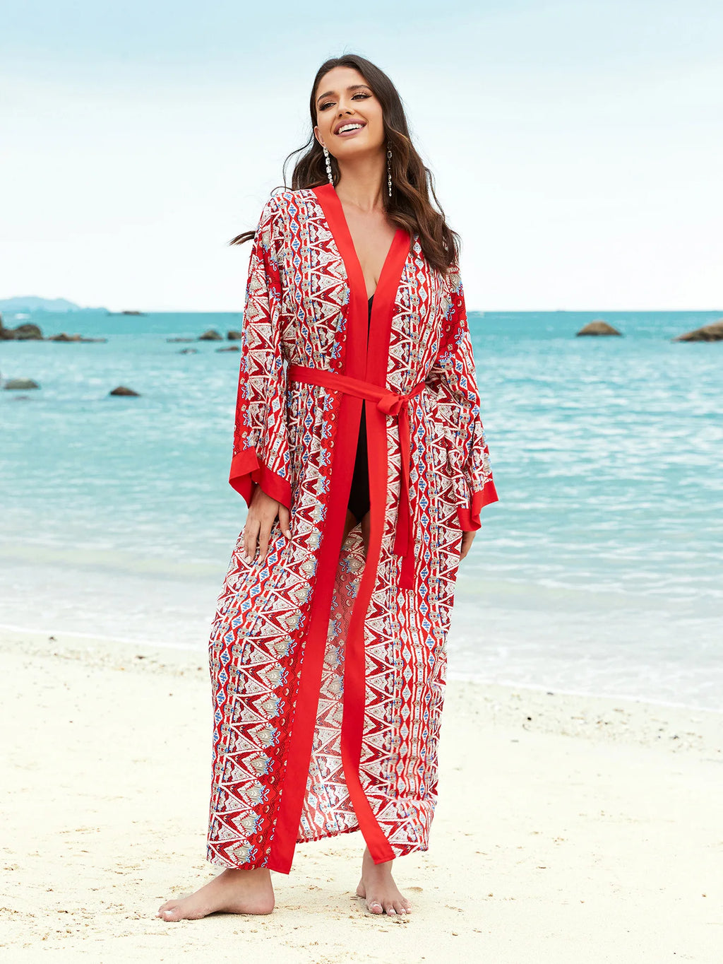 2026 Women Swimsuit Beach Cover Up Dress Sleeve Kaftan Beach Tunic Long Pareos Bikinis Cover Ups Summer Robe Plage Beachwear - Matrix Studios