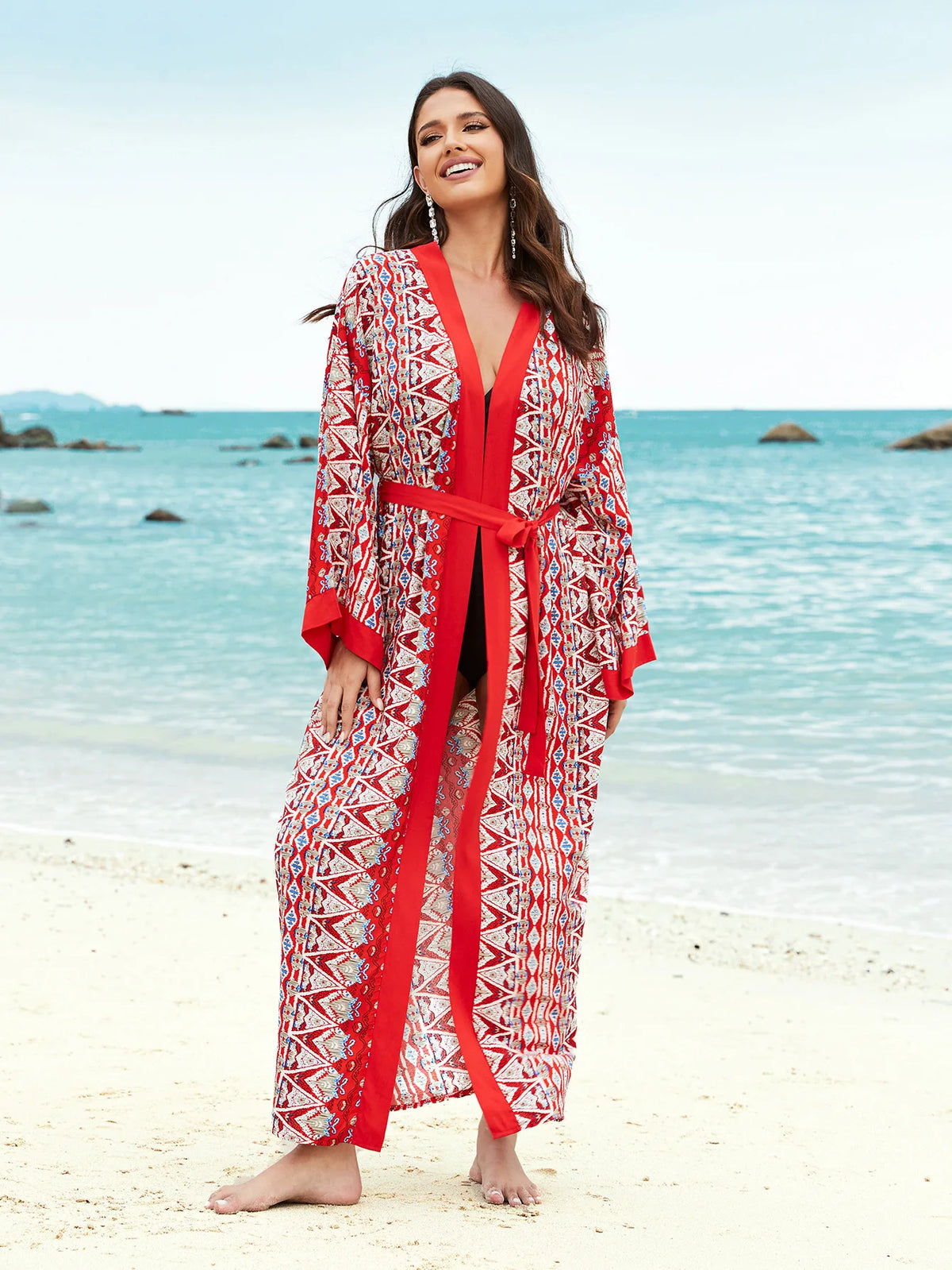 2026 Women Swimsuit Beach Cover Up Dress Sleeve Kaftan Beach Tunic Long Pareos Bikinis Cover Ups Summer Robe Plage Beachwear - Matrix Studios