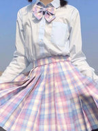 ZOKI Plaid Women Pleated Skirt Bow Knot Summer High Waist Preppy Girls Dance Mini Skirt Cute A Line Harajuku Sexy Japan Faldas - Matrix-studios.com