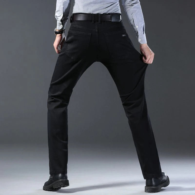 Men's classic high-end fashion versatile jeans, soft and slightly elastic black business denim pants, stylish upper body - Matrix Studios
