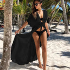 TEELYNN Sexy Deep V neck White Lace Dresses Women Robe Kimno Kaftan 2023 Vintage Summer Bikini Cover Up Boho Beach Wear Vestidos - Matrix Studios