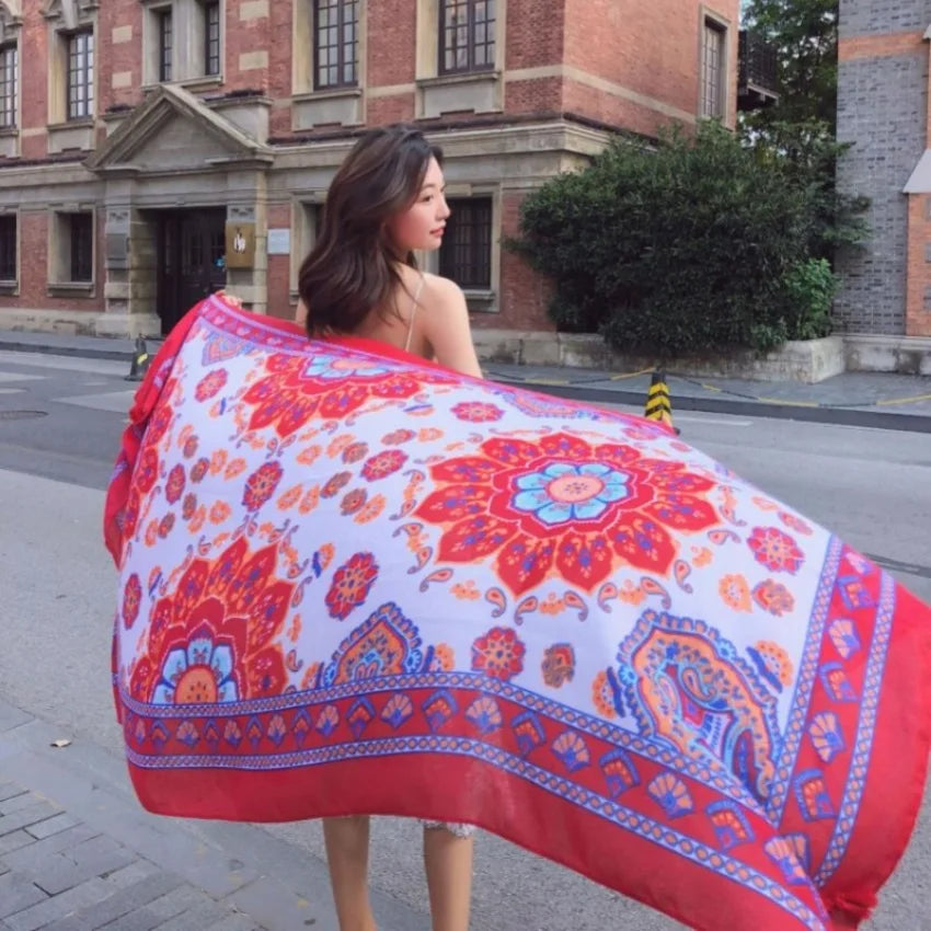 2018 New 90x180cm Twill cotton Pareo Beach Cover-Ups Women Large Beach Dress Bikini Bathing Swimwear Cover Up Sarong Wrap Scarf - Matrix Studios
