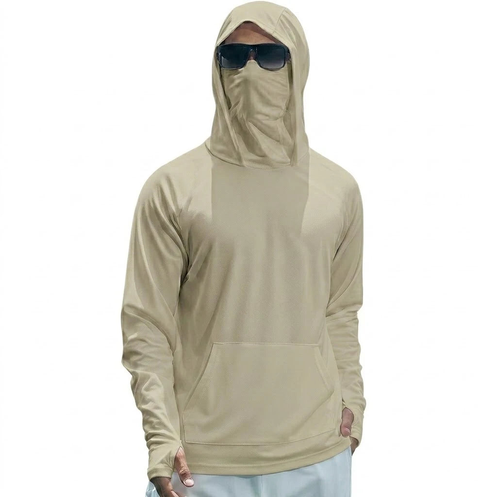 Mens UPF50+ Performance T-Shirt Long Sleeve Summer Hoodie Casual Sun Running Quick Dry Shirts Sunscreen Fishing Ice Silk Tops - Matrix Studios