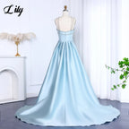 Lily Light Blue Prom Dress Shiny Beading Halter Party Dresses Stain  Sleeveless Celebrity Gowns with Detachable Tail Customized - Matrix-studios.com