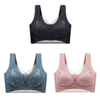 3Pcs Women Lace Bra Perspective Push Up Ice Silk Deep V Bralette Bra Sexy Lingerie Tops Plus Size Cup Mom's underwear L-5XL - Matrix Studios