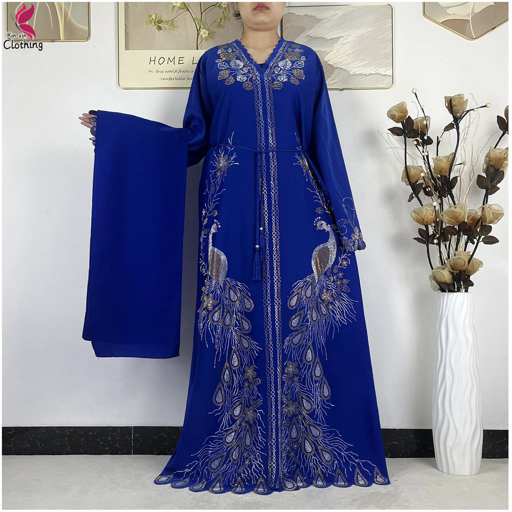 2026New Dubai Muslim Women Modest Dress Diamond Chiffon Elegant Arabic Femme Hijab African Abaya Islamic Long Sleeve Turkey Robe - Matrix-studios.com