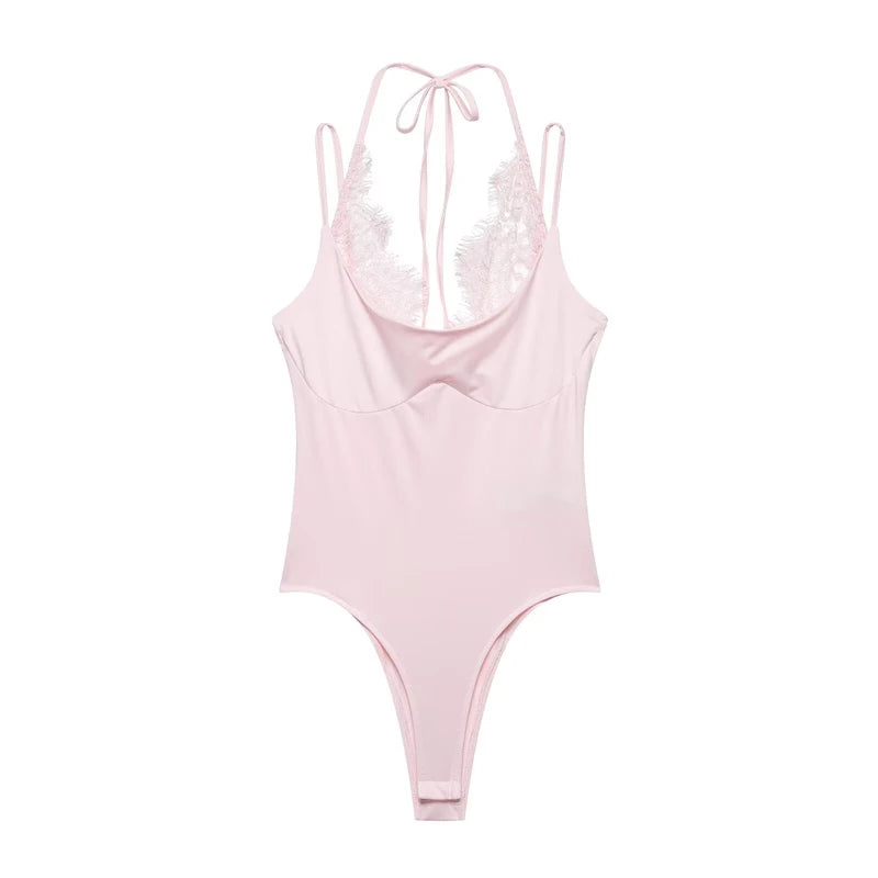 Women's Sexy Nightclub Party Pink Jumpsuit, Spliced Lace Sleeveless Tight-Fitting Jumpsuit, 2026 Fashion Women's Slim Top - Matrix Studios
