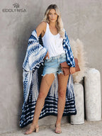 Bohemian Printed Bikini Cover-ups Elegant Self Belted Kimono Dress Tunic Women Plus Size Beach Wear Swim Suit Cover Up Q1228 - Matrix Studios