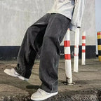 2025 New Streetwear Loose Jeans Men Korean Style Fashion Loose Straight Wide Leg Pants Men's Brand Clothing Black Light Blue - Matrix Studios