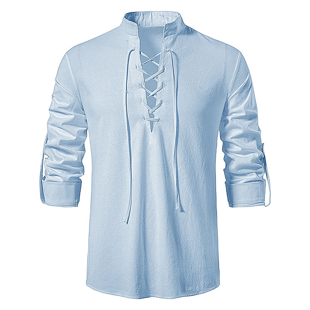 New Men's Casual Blouse Cotton Linen Shirt Tops Long Sleeve Tee Shirt Spring Autumn Slanted Placket Vintage Yoga Shirts - Matrix Studios