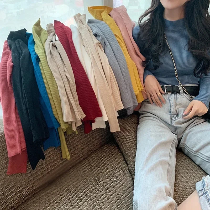 Women Sweater Pullover Autumn Winter Knitted Half High Collar Long Sleeve Slim Jumper Tops 2025 Casual Shirts Soft Warm Clothing - Matrix Studios