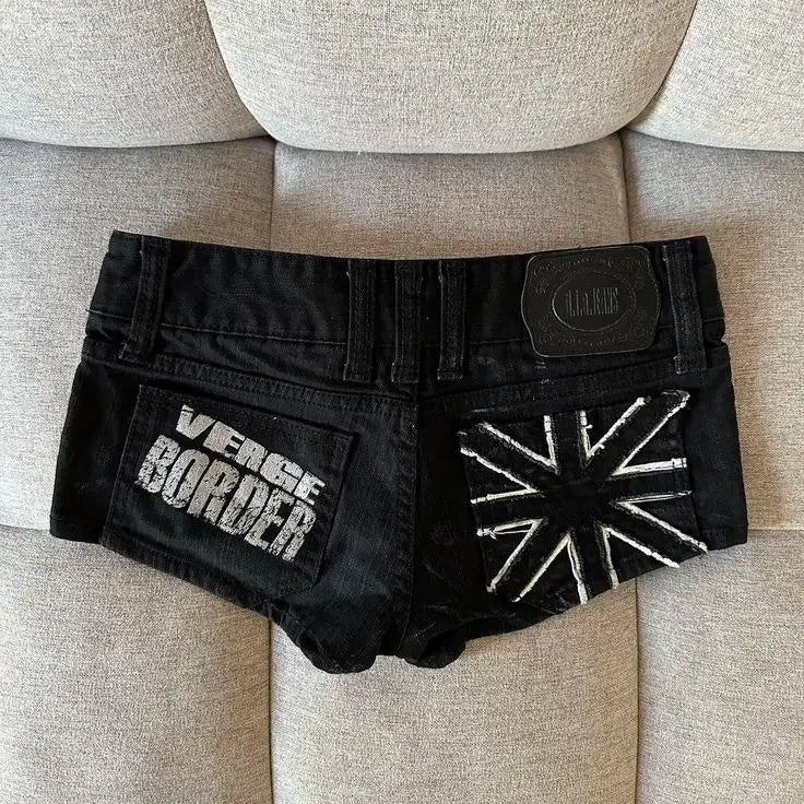 Hip Hop Fashion Street Clothing Graphic Printing Style Women Black Shorts Ins Y2K Goth Slim Denim Shorts - Matrix Studios