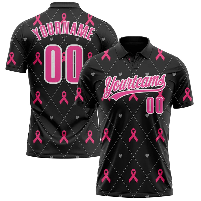 Breast Cancer Awareness Customized Polo Shirt Unisex Custom Name Number Loose Lapel Short Sleeve Golf Shirts Summer Outdoor - Matrix-studios.com