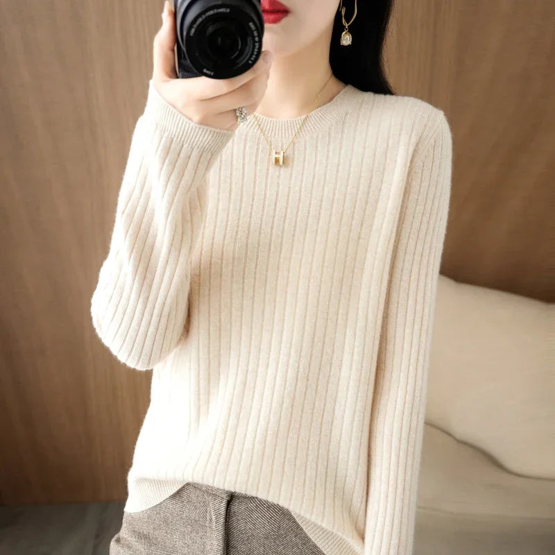 2026 Women Sweaters Autumn Winter Long Sleeve Pullovers O-neck Stripe Warm Pullover Korean Fashion Bottoming Shirts Loose Jumper - Matrix Studios
