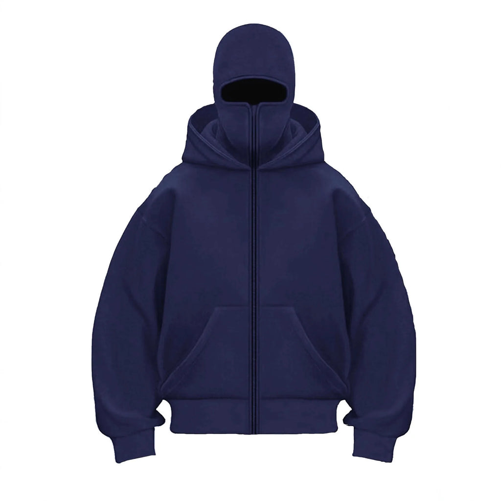 Men and women Y2K Gothic Harajuku winter new item double hooded sweatshirt men's hooded mask zipper sportswear - Matrix Studios