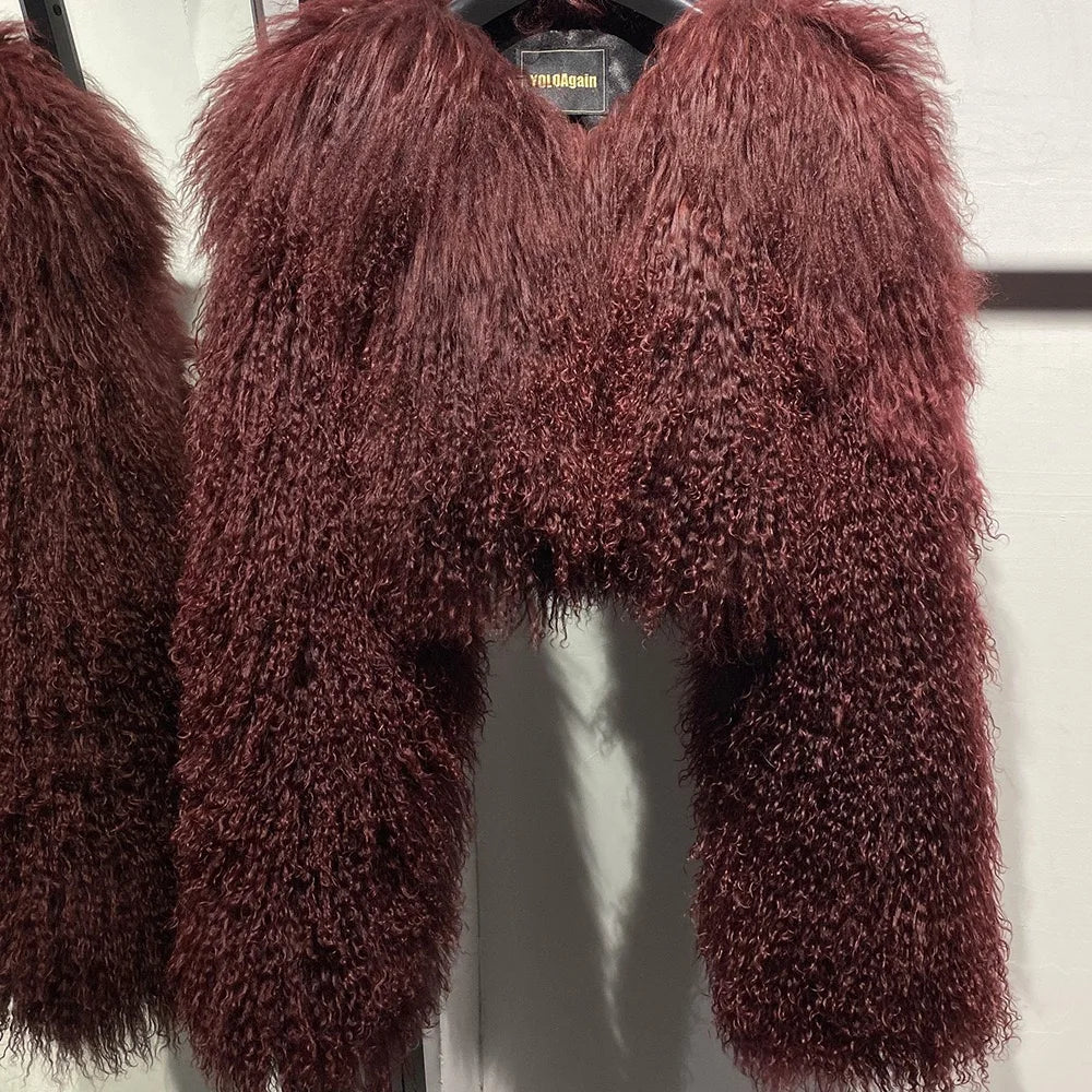 Short Genuine Fur Coat Mongolia Sheep Fur Long Sleeves Women's Warm Jacket - Matrix Studios