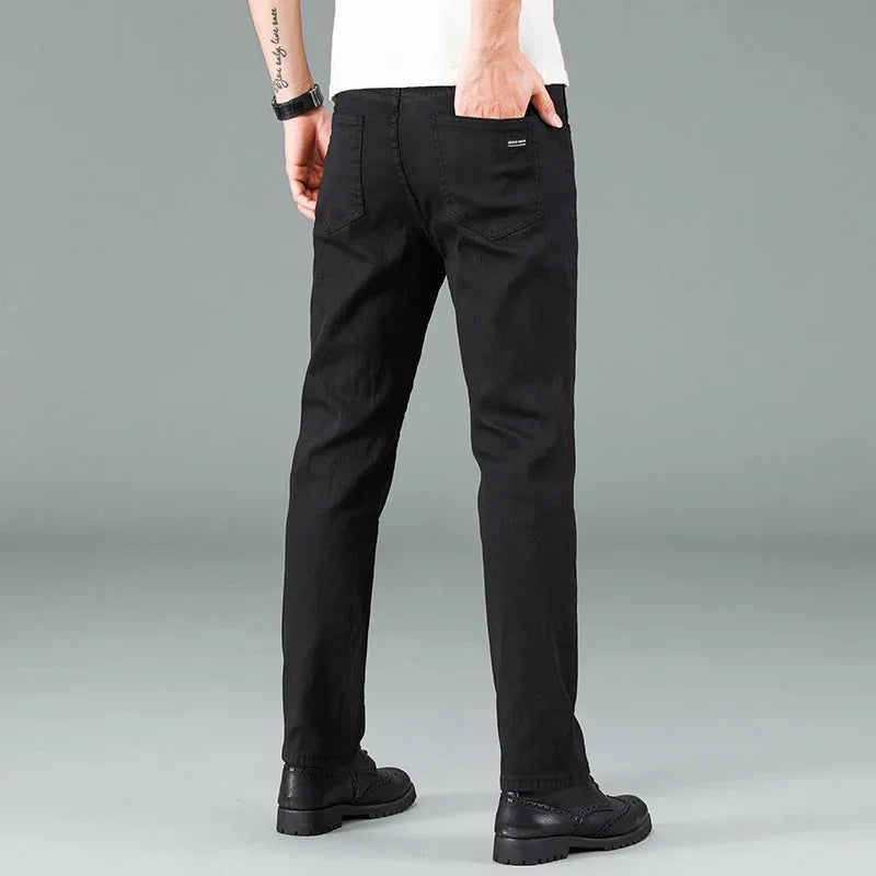 Men's Pure Black Slim Jeans Elastic Straight Pants Business Fashion Leisure Korean Vintage Skinny Small Feet Denim Pants Male - Matrix Studios