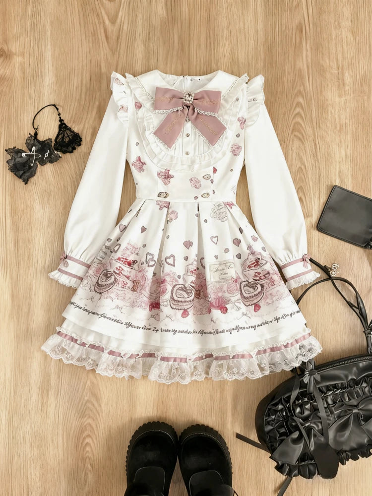 Y2k Japanese Kawaii Two-Piece Sets Long Sleeve Top + Short Skirt Sweet Women Casual Cute Print Bow Patchwork 2025 New Arrival - Matrix-studios.com