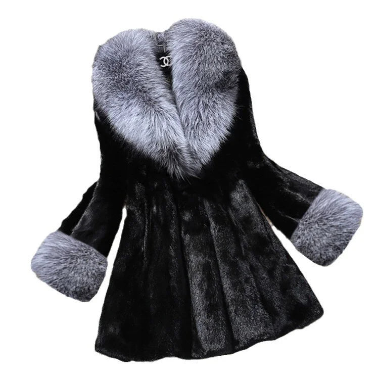 Women's new fox collar long velvet mink coat women's mink fur coat casual warmth - Matrix Studios
