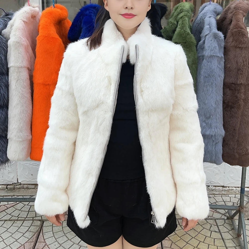 Natural Rabbit Fur Coat Women Winter Jacket Real Leather And Fur Bolero Women's Clothing Female Outerwears With 2025 Black Cold - Matrix Studios