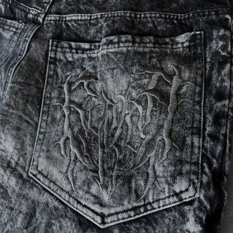 Gothic Retro Oversized Baggy Fit Unisex Mopping Pants Y2K Phantom Jeans High Street Spider Embroidered Patch Hip Hop Streetwear - Matrix Studios