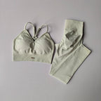 Seamless Hip Lifting Fitness Set Women's V-neck Bra Leggings Yoga Set Quick Drying Exercise Iron Massage High Fat Tight Pants - Matrix-studios.com