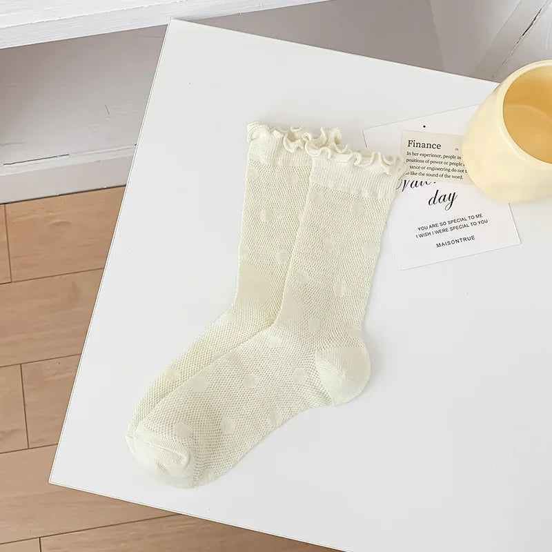 Autumn Women's Socks with Lace Trim Hollow-Out Mesh Breathable Slouch Solid Color Trendy and Versatile for Instagram Style Socks - Matrix Studios