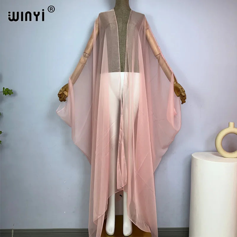 WINYI Beach Sexy Cover Ups for Swimwear Women Kimono Swimsuit Cape Summer Dress 2023 Beachwear Monochrome Perspective Yarn Dress - Matrix Studios
