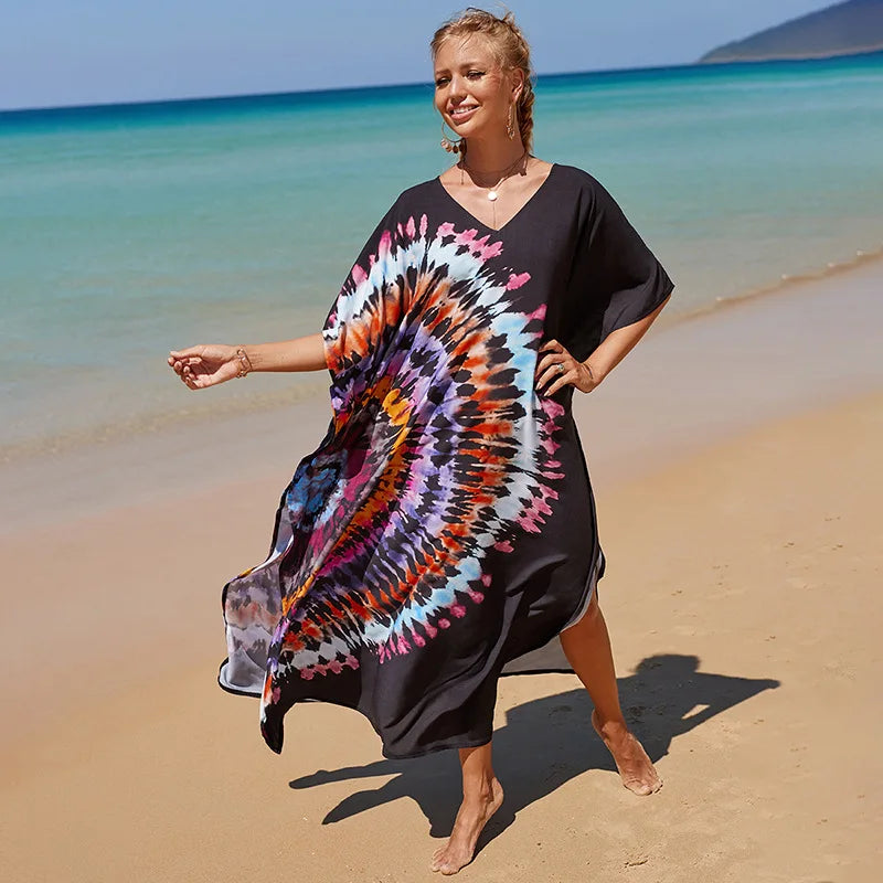 Plus Size Swimsuit Kaftans Beach Cover Ups Colorful Outfits Dress Bathing Suit for Women Vacation Outfits - Matrix Studios