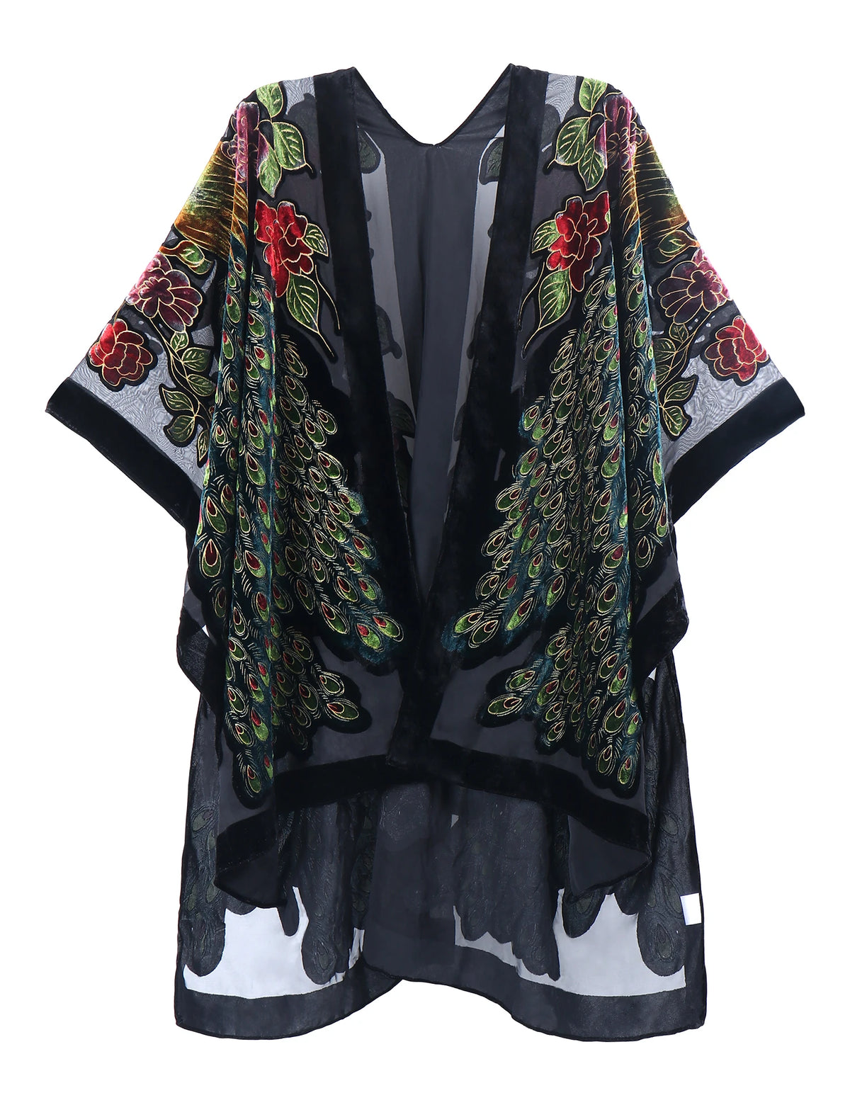 WeHello Bohemian Women's Burnout Velvet Kimono Long Cardigan With Beach Coverup Luxury Holiday Cardigan Shawl Tassel Chiffon - Matrix Studios