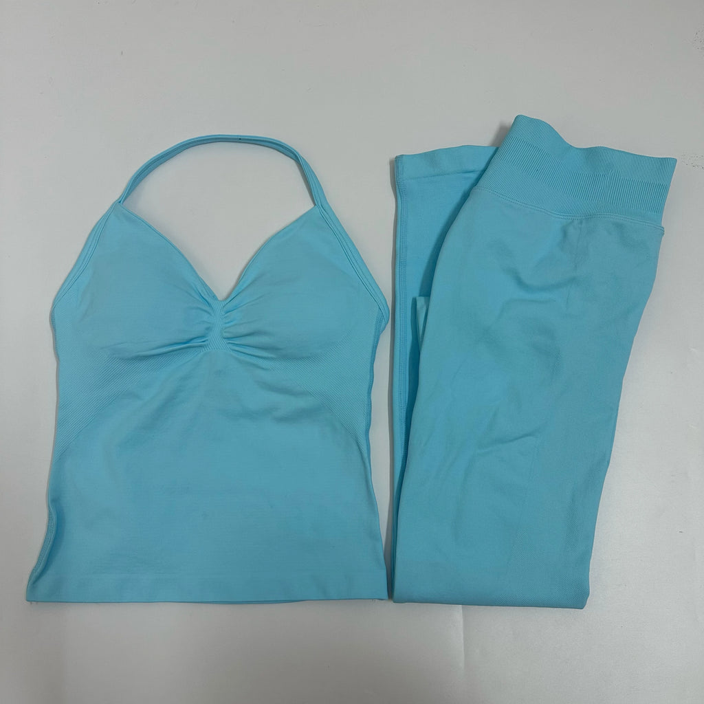 2 Pieces Set Yoga Leggings Set Women Backless Tank Tops High Waist Scrunch Gym Suit Fitness Clothes Outfit Yoga Set - Matrix-studios.com