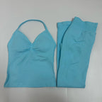 2 Pieces Set Yoga Leggings Set Women Backless Tank Tops High Waist Scrunch Gym Suit Fitness Clothes Outfit Yoga Set - Matrix-studios.com
