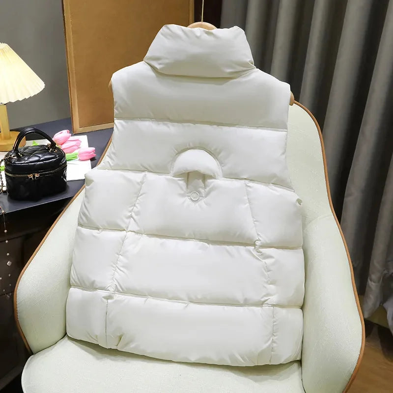 Down Cotton Vest Women 2025 New Autumn Winter Fashion Stand Collar All-Match Warm Sleeveless Waistcoat Jacket Ladies Female Tops - Matrix Studios