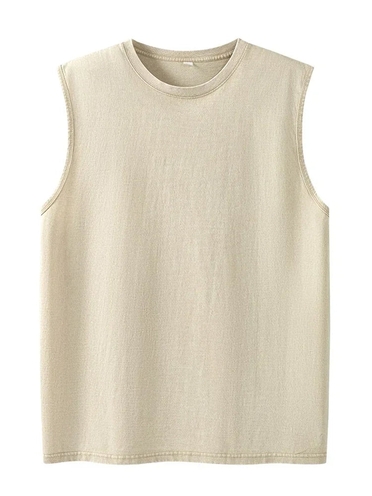 Men's Washed Sleeveless Tank Top 230G Heavyweight 100% Cotton Vintage Oversized Casual Summer Streetwear Shirt Vest - Matrix Studios