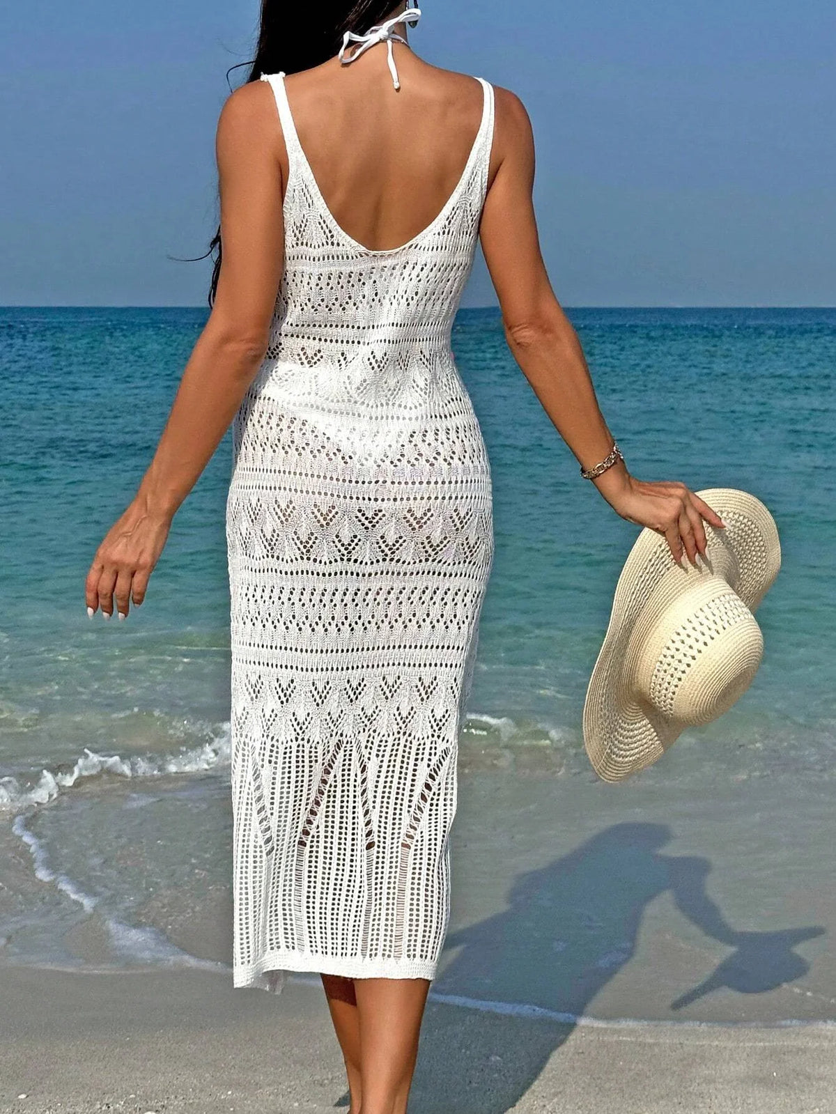 Elegant Temperament Women's Fashion Hollow Out Maxi Dress Cover up Skirt Suspender Skirt Showing Body Waistline Free Bikini - Matrix Studios