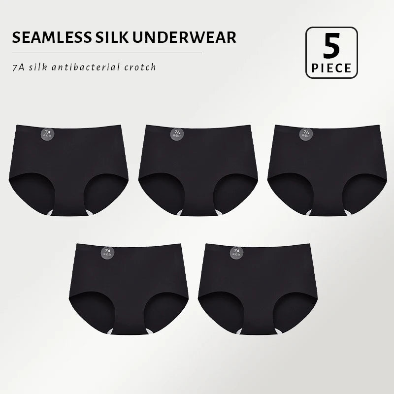 5PCS Seamless Mulberry Silk Panties Woman Underwear Ultra-Thin High Elastic Invisible Briefs Soft & Breathable Female Lingerie - Matrix Studios