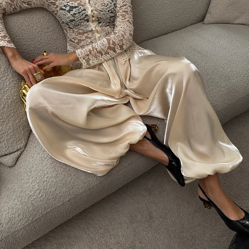 Linad Elegant Pink Crepe Loose Bloomers For Woman Street Chic Pleated Trousers Female Autumn Vintage High Waist Long Pants 2025 - Matrix-studios.com