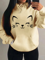Simple Word Cat Happy Pattern Women Hoodies Fashion Casual Streetwear Personality Hip Hop Hoodie Trendy Fleece Pulloverar