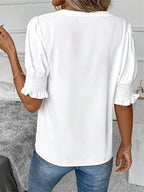 Women Summer Style Blouses Shirts Lady Casual Short Puff Sleeve V-Neck Solid Color Blouse Tops - Matrix-studios.com